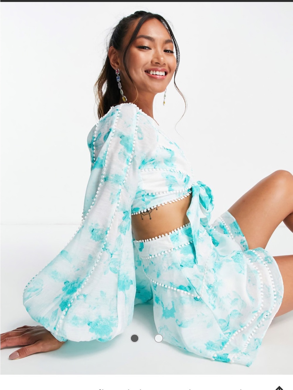 NWT ASOS Flared Short Set Floral Print and Voile Lace Trim 2